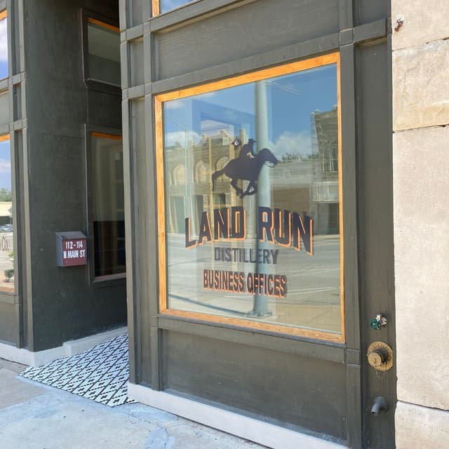 The front of Land Run Distillery in Newkirk, Oklahoma